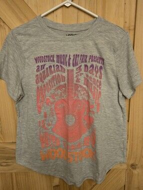 Woodstock Graphic Short Sleeve Tee - Heather Gray with Coral and Orange Print